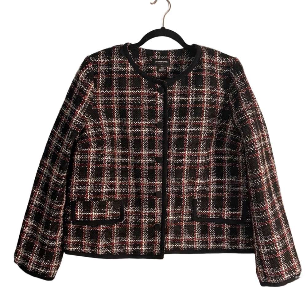 Liz Claiborne Career Plaid Button Up Blazer Size 12 Like New